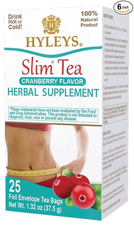 Hyleys Slim Tea Cranberry Flavor - Weight Loss Herbal Supplement Cleanse and Detox - 25 Tea Bags (6 Pack)