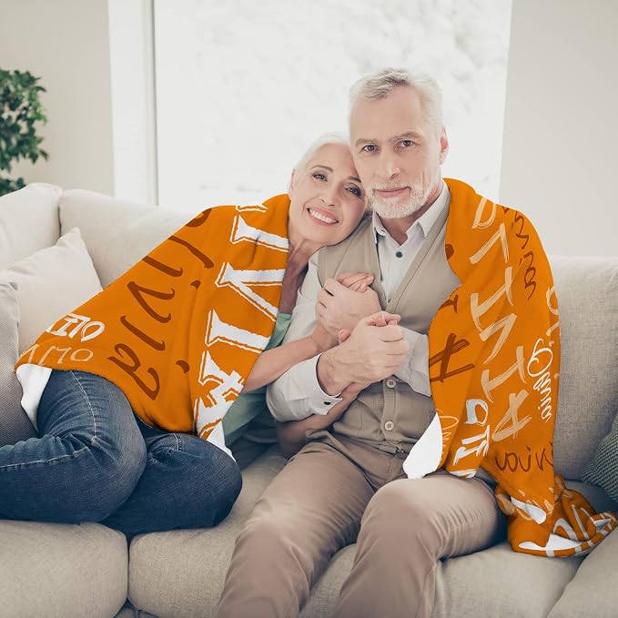 Personalized Throw Blanket, Custom Orange Theme Light Soft Flannel Fleece With Name for Men Women Boys Girls Kids, Customized Gifts for Birthday Christmas Valentines Day