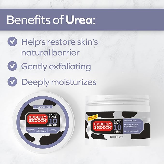 Udderly Smooth Extra Care Hand, Body & Foot Cream with 10% Urea, Daily Moisturizer to Restore Dry or Irritated Skin, Dermatologist Tested, 8 Oz, 2 Pack