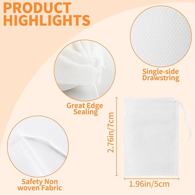 TamBee 100 Pack Disposable Tea Filter Bags Empty Muslin Drawstring Seal Filter Tea Bags Drawstring Herb Loose Tea Bag Tea Filter Pouches Empty Tea Bags (1.97"X2.76" / 5cm X 7cm)