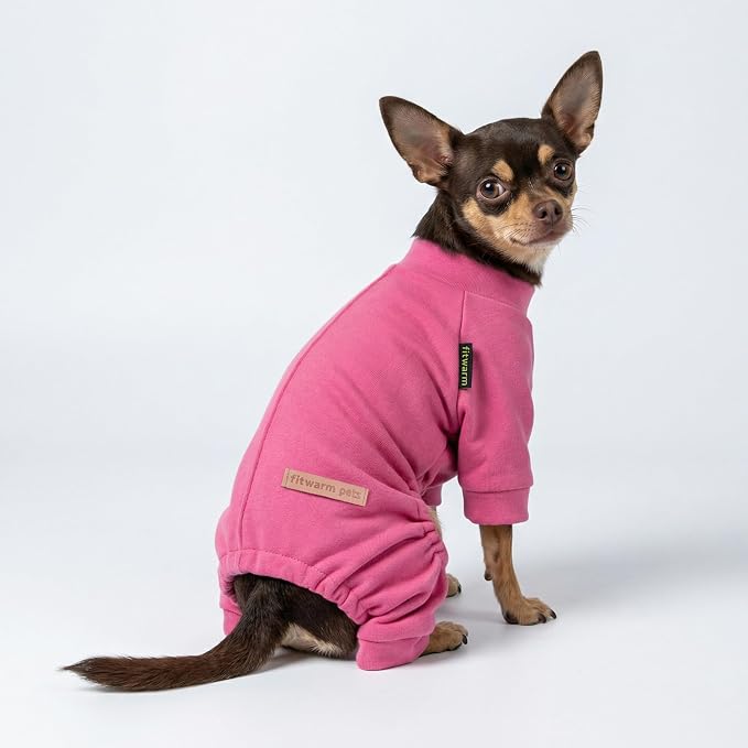 Fitwarm 2 Pack Lightweight Fleece Dog Pajamas, Warm Winter Clothes for Small Dogs Girl, Cozy Pet Onesie with Feet, Medium Violet Red, Light Pink, XXL
