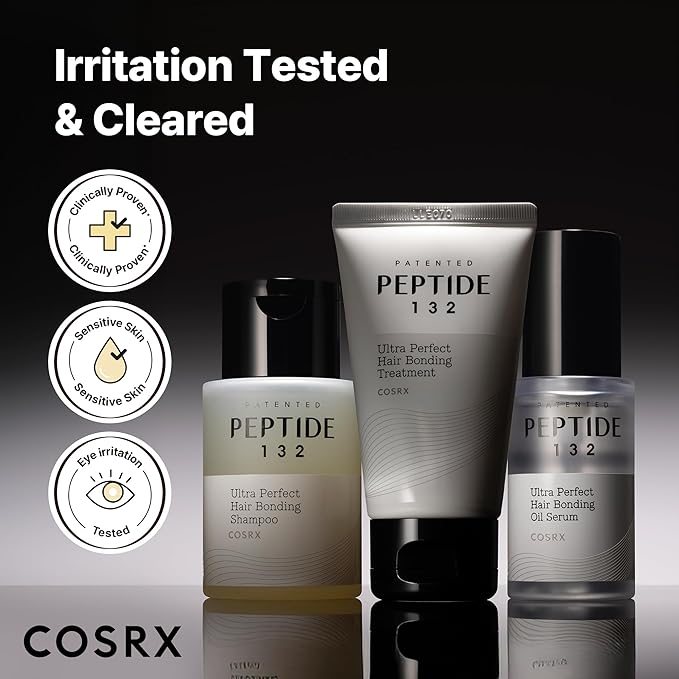 COSRX PEPTIDE-132 Hair Bonding Mini Kit – Travel-Size Shampoo & Treatment + Full-Size Oil Serum, Keratin Treatment Hair Gift Set for Damaged, Dry Hair, Scalp Treatment for Dandruff, Dry & Itchy Scalp