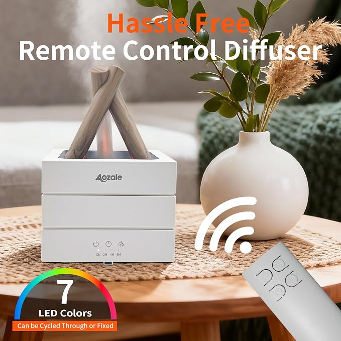 Campfire Flame Fire Diffuser, Bonfire Aromatherapy Essential Oil Diffuser, 280ML Ultrasonic Mist Humidifier with Remote, 7-Color LED, Timer, Auto Shut-Off for Bedroom, Office, Yoga, Gifts