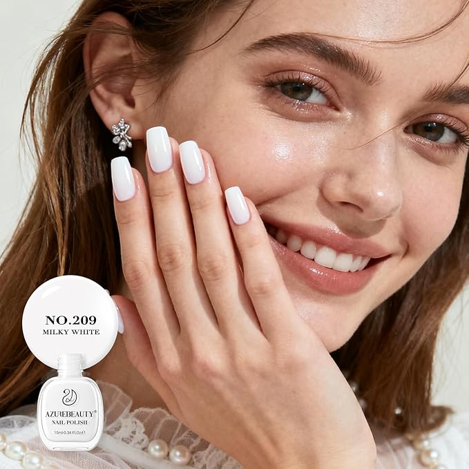 AZUREBEAUTY Milky White Translucent Nail Polish – Quick Dry, Long-Lasting, Natural Jelly Glossy Finish for DIY Manicure & Nail Art, Salon Quality for Women