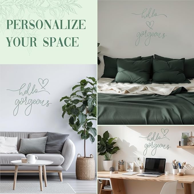 Hicarer Metal Hello Gorgeous Wall Art Minimalist Wall Decor,Green,Classic | for Bedroom Bathroom Living Room Dressing Room Salon Vanity Office Home Decoration, Easy to Install