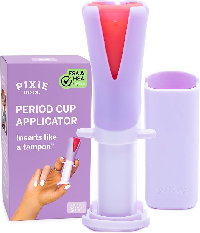 Pixie Menstrual Cup Applicator - Inserts Like A Tampon - Every Woman Can Now Use Period Cups - Perfect for Long Nails - Self Sanitizer TPE Properties - Travel Case (Cup Applicator)