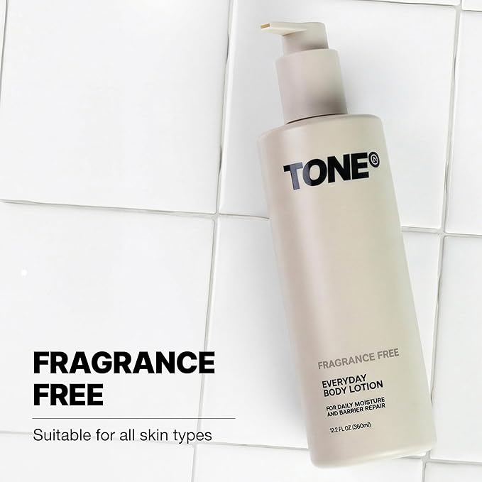TONE Everyday Body Lotion for Men & Women, Fragrance Free, Fast Absorbing & Hydrating Body Lotion for All Skin Types Made with Shea Butter and Vitamin E for Soft Skin, Paraben-Free, 12.2 oz