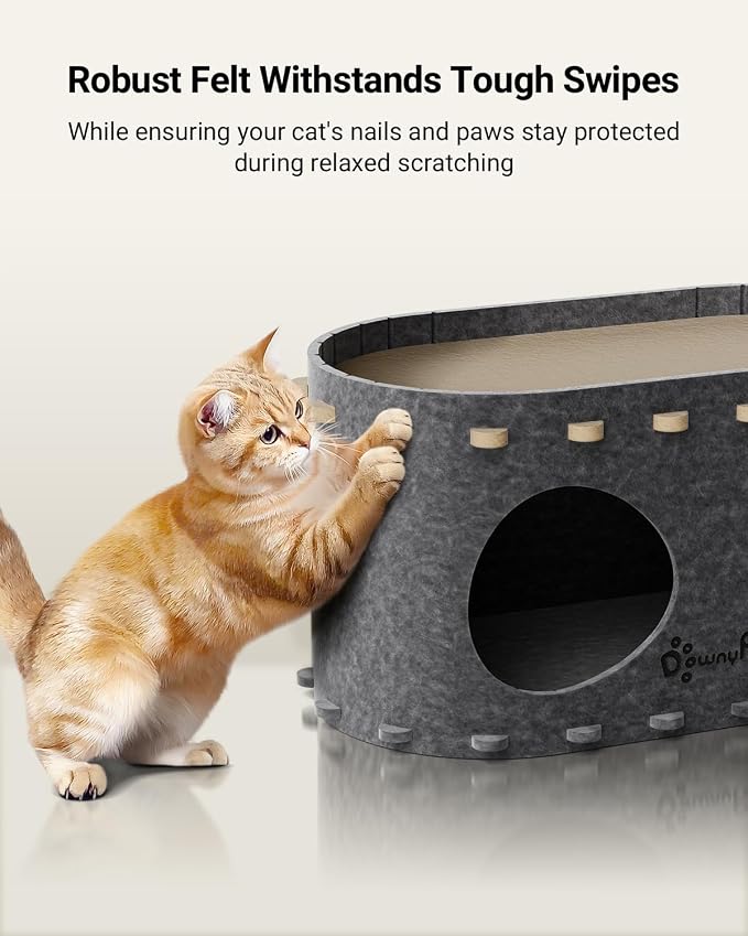DownyPaws Cat House for Indoor Cats, Cube Castle Cat Bed Cave, Sesame Gray | Cat Hideaway Enclosed Bed,Cave Hideout Fort,Kitten Peekaboo Hut for Cats,Hide Box Bed for Large Cat Up to 22 Lbs