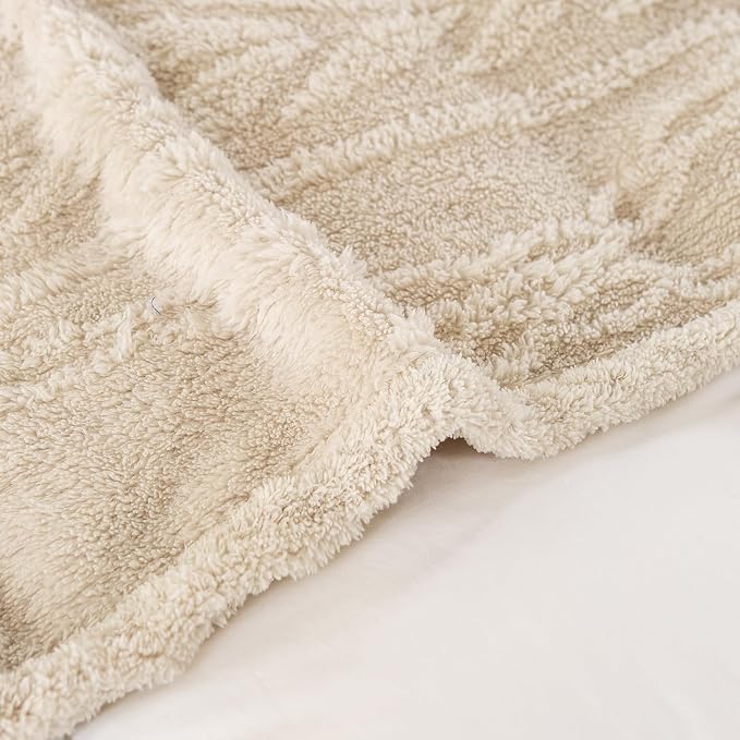 YUSOKI Sherpa Fleece Queen Size Blanket, Linen, 90"x90" | 3D Stylish Design,320GSM, Non-Shedding, Lightweight for All Season Use, stays fluffy after repeated washes, Perfect Gifts