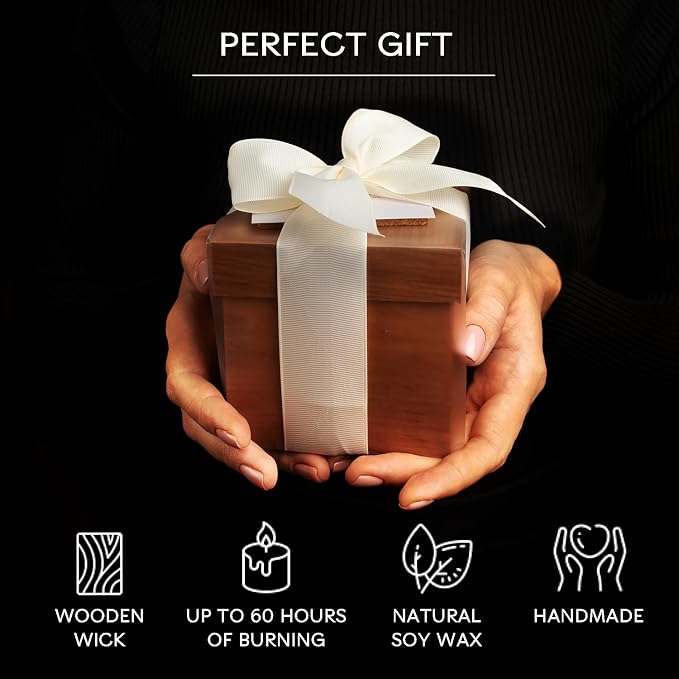 Soy Wax Scented Candles for Home 60 Hour Burn Time – Gift Wood Wicked Soy Candles Non Toxic - Scented Candles Gift – Premium Aromatherapy Candle – Highly Scented Holiday Candles Chocolate