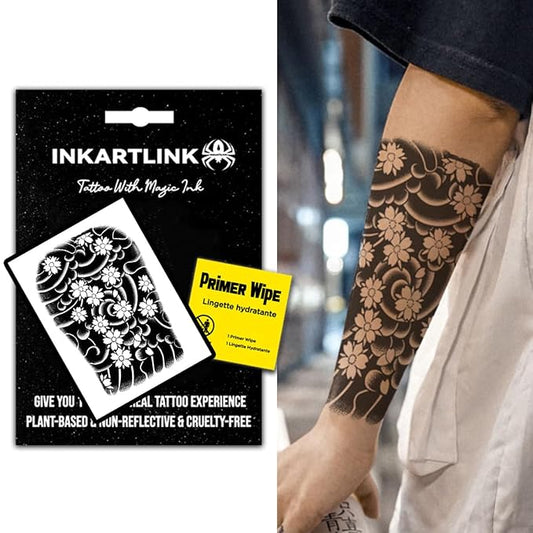 INKARTLINK Semi Permanent Tattoos, Temporary Tattoos, Adult Art Designs, Arm Tattoos for Cool Guys, Party Favors, Waterproof, Realistic, No Adhesive, No Reflective (Artistic Flower Arm)