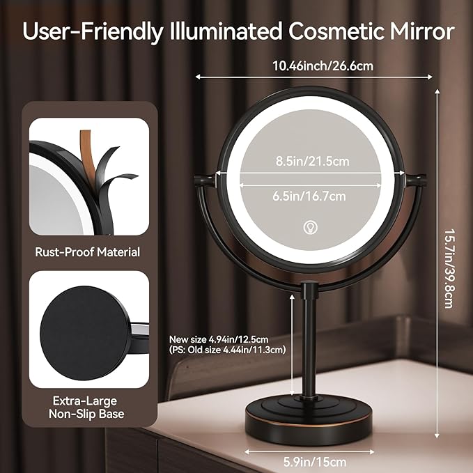 GURUN 8.5 Inch Rechargeable Tabletop LED Lighted Makeup Mirror with 10x Magnification 4500mAh Battery Double Sided Vanity Mirror Oil-Rubbed Bronze M2208DO(8.5in,10x)
