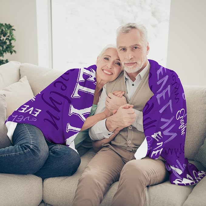Personalized Custom Purple Theme Light Soft Flannel Fleece Throw Blanket with Name for Men, Women, Boys, Girls, Kids - Customized Name Gifts for Birthday, Christmas, Valentines Day