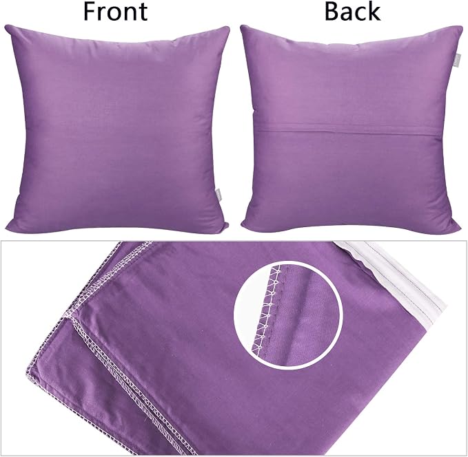 Thmyo 4-Pack 100% Cotton Comfortable Solid Decorative Throw Pillow Case, Square Cushion Cover Pillowcase Sublimation Blank Pillow Covers DIY Throw Pillowcase for Sofa(16x16 inch/ 40x40cm,Purple)