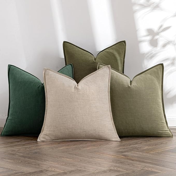 MIULEE Neutral Green Boho Linen Pillow Covers 20x20 Inch Pack of 4 | Natural Decorative Throw Pillow Covers, Farmhouse Couch Pillowcases, Modern Home Decor for Living Room Bed Sofa