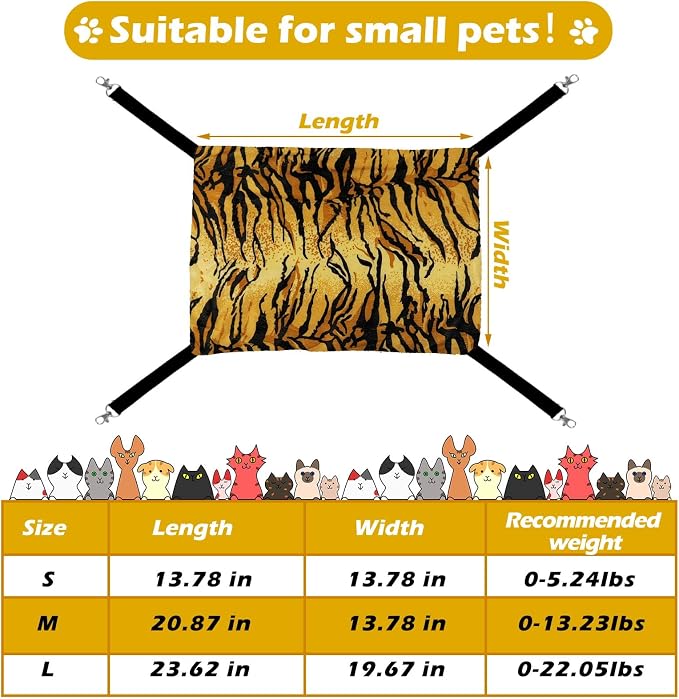 Jetec 2 Pack Cat Hammock for Cage, Zebra, Tiger Stripes, M | Catio Accessories, Reversible Soft Cats Bed, Adjustable Straps and Hooks, Double-sided Linen, Fleece Hanging Hammock for Cats