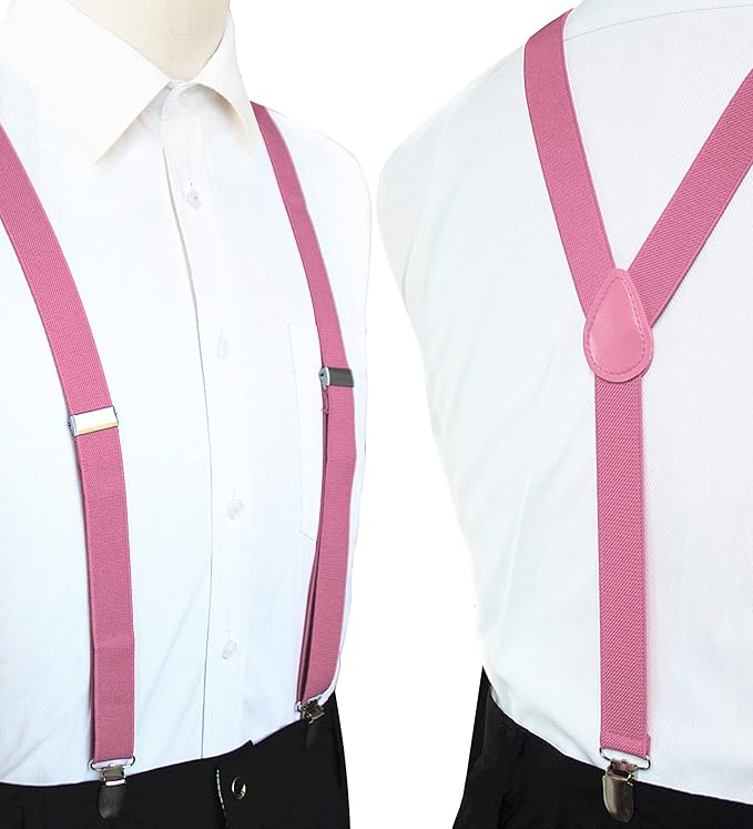 JEMYGINS Solid Color Mens Suspender with 3 Strong Clips Adjustable Braces