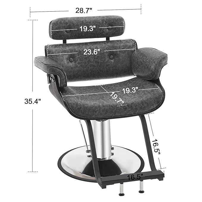 BarberPub Bend Wooden Salon Chair Hydraulic Chair Hair Cutting Beauty Spa Styling Equipment 8261(Dark Grey)