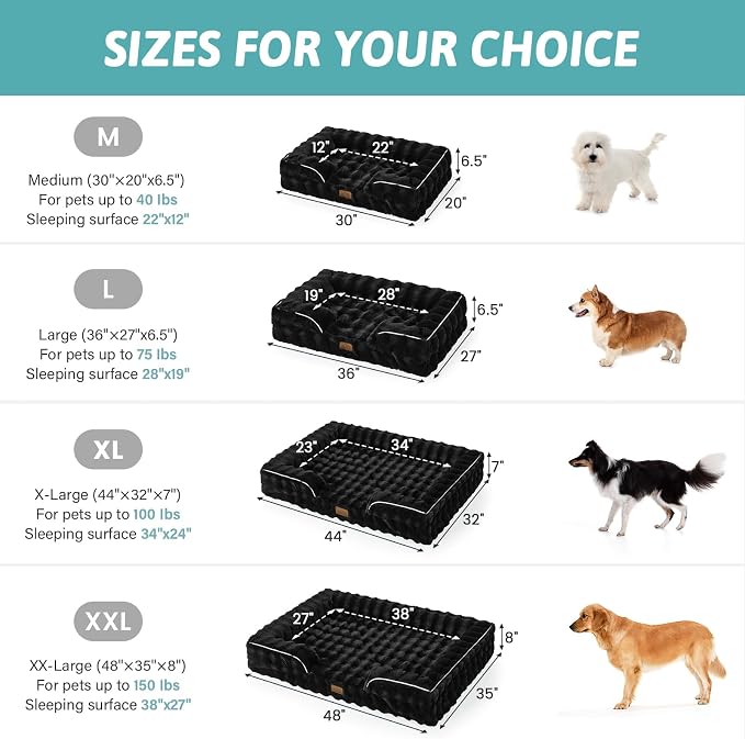 COZY KISS Soft Orthopedic Dog Bed Washable for Medium Small Dogs, M Sized | Soft Warm Pet Sofa with Sides or Bolster, Non-Slip and Big Dog Couch with Removable Waterproof Cover, 30x20 inch, Black