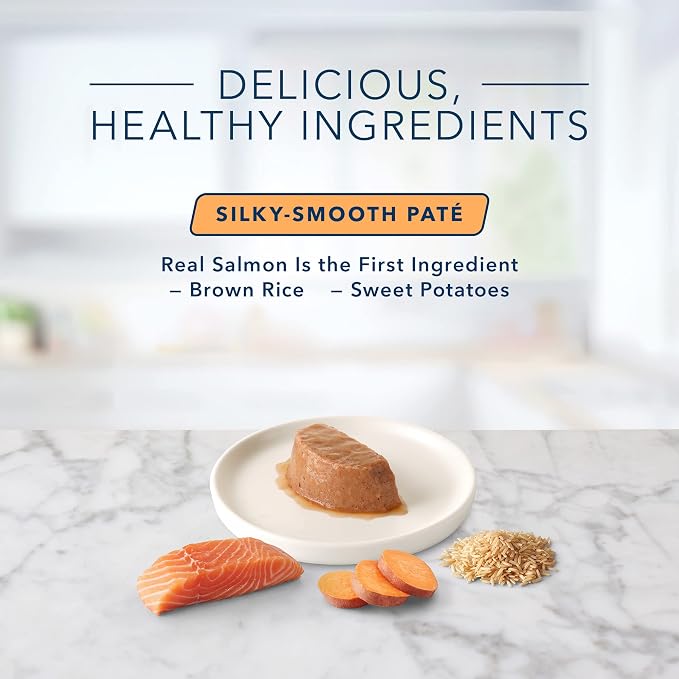 Blue Buffalo Tastefuls Salmon Spoonless Singles, 2.6 oz, 24 ct | Paté Style, Silky-Smooth Texture, Twin-Pack Trays