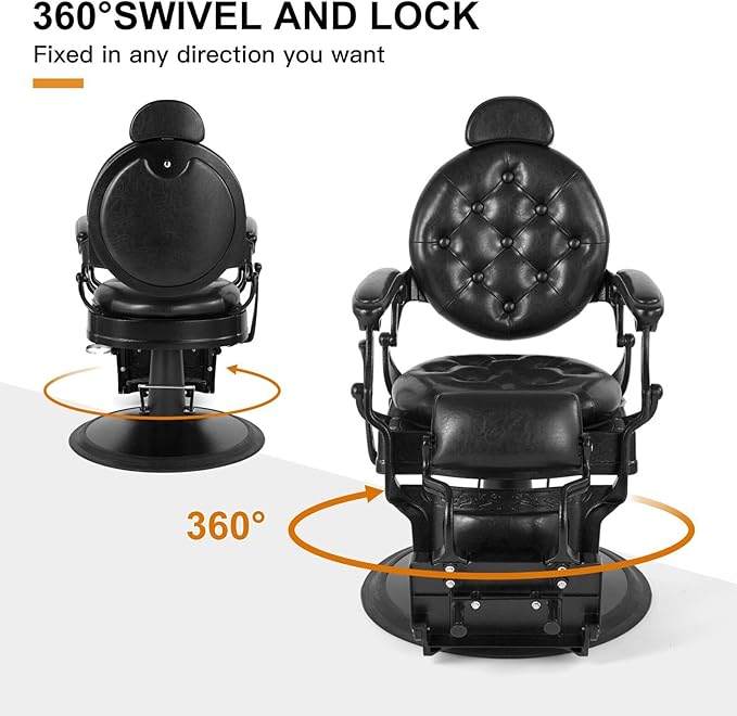 Artist hand Retro Barber Chair Heavy Duty Barber Chairs Vintage Salon Chair Hydraulic Recline Chair Rounded Cushioning Beauty Spa Styling Equipment(Black)