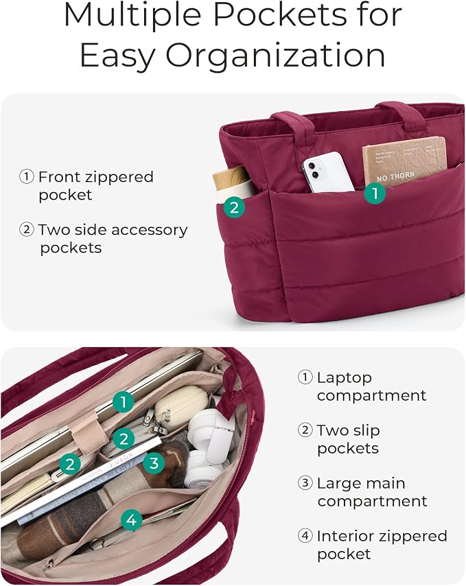 BAGSMART Tote Bag for Women, Lightweight Puffy Tote Bag with Compartments Shoulder Bag Handbag for Travel, Work, Gym | Lightweight