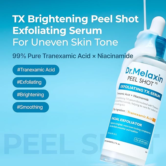Dr.Melaxin Peel Shot Glow Rice Peeling Ampoule 80ml, Dead Skin Gentle Exfoliating Ampoule with Rice Water Extract, AHA BHA, Niacinamide, Daily Skin Texture Care, Korean Skincare (TX)