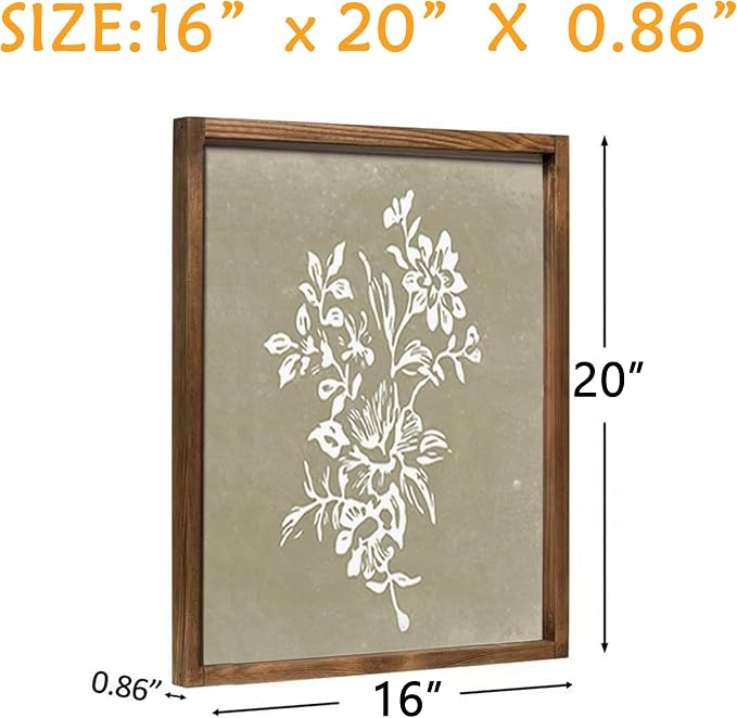 Framed Boho Wall Art Set of 4 for Wooded Minimalist Botanical Print Wall Art for Rustic Vintage Farmhouse Home Kitchen Wall Decor (Brown, 16"x20")