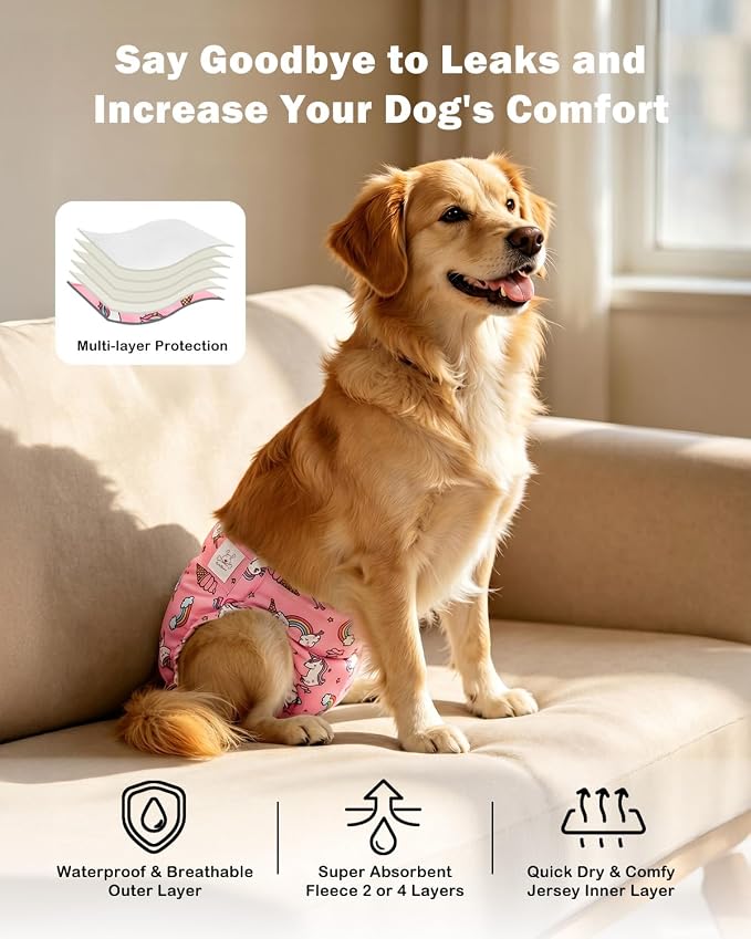 CuteBone Dog Diapers Female Washable Small Medium Large 3 Pack Reusable Doggie Diapers Puppy Period Pants for Doggy Heat Cycle Peeing
