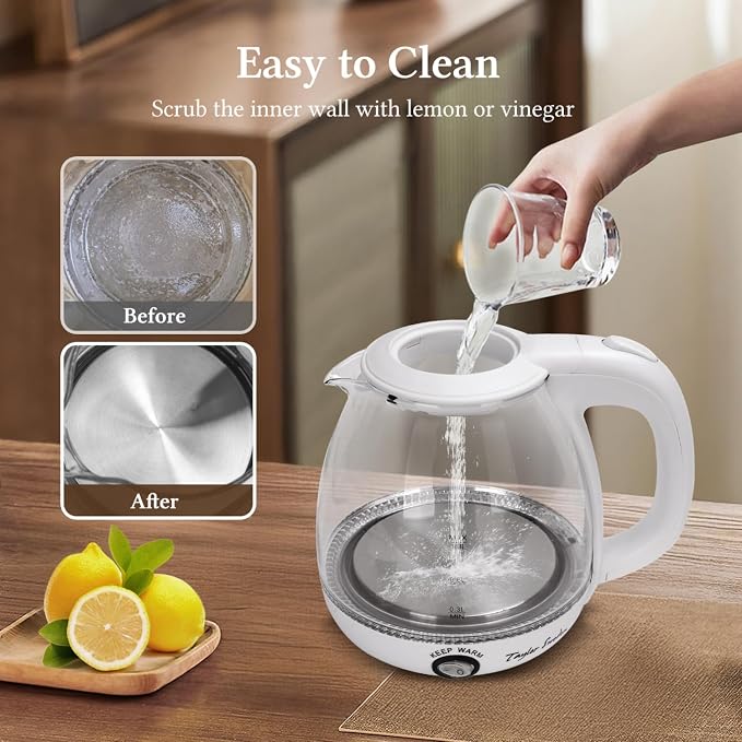 Taylor Swoden Electric Kettle With Tea Infuser, 1L Small Electric Kettle With Keep Warm, LED Light Hot Water Boiler & Heater For Coffee & Tea, Auto Shut-Off & Boil Dry Protection, Bpa Free, White