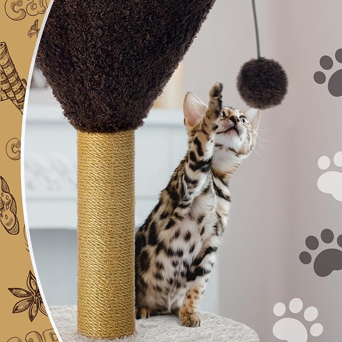 Espresso Martini Cat Scratcher 19.7" H Cat Scratching Post Scratcher with Dangling Ball for Indoor Cats Scratching Post for Kittens and Medium Large Cats