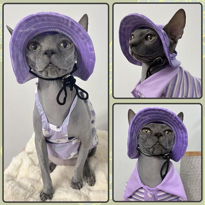 DENTRUN Cat Bucket Hat with Ear Hole, Cotton Birthday Bonnet for Small Pets | Breathable cotton, Adjustable Secures fit, For birthday Party, For small cats, daily cute photos