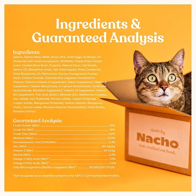 Made by Nacho Dry Cat Kibble 10lb Bag, High Protein Premium Cat Food with Freeze Dried Pieces, Sustainably-Caught Salmon, Whitefish & Pumpkin, Limited Ingredients, Single Bag | Protein-forward dry cat food with premium ingredients and craveable texture...