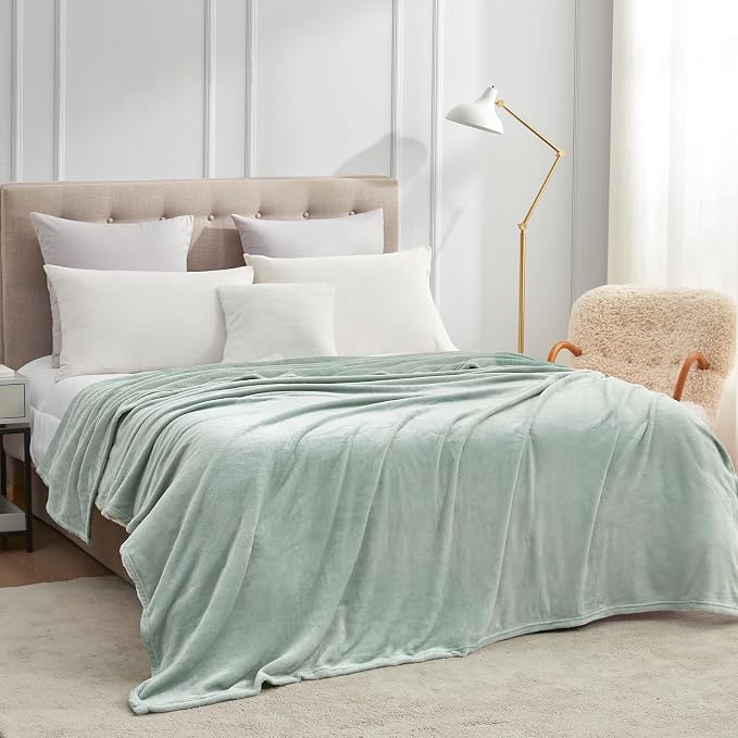 Hansleep Twin Grey Green Fleece Blanket, Soft Flannel Bed Blanket | Fuzzy Cozy Blanket 60x80 Inches, Multi-use for Bed, Sofa, Couch, Travel, Camping, All Season Warm Lightweight Cover