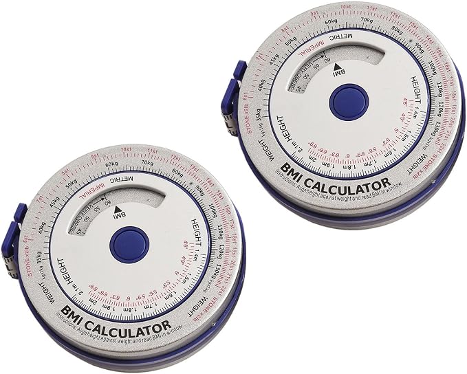 2-Pack BMI Body Mass Index Tape Measure, Retractable Calculator Ruler for Diet Weight Loss, Waist Hip Arm Thigh Body Measuring Tool, Easy Lock Button, 200cm/79in, Blue
