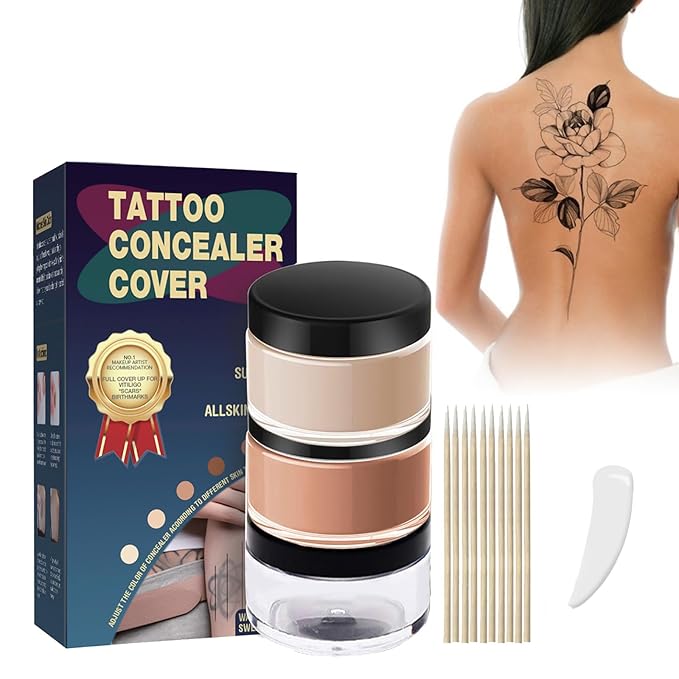Tattoo Cover Up Makeup Waterproof, 2-Color Tattoo Concealer, Long Lasting Sweatproof Concealers and Neutralizing Makeup for Body, Naturally Cover Tattoos, Scars, Spots, Vitiligo
