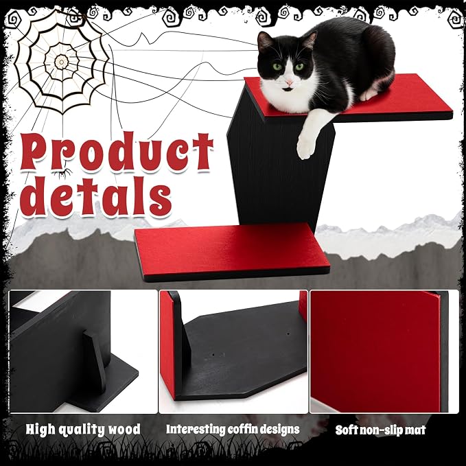Sintuff Gothic Wall Cat Shelves Wall-Mounted 2 Platform Wall Climbing Steps Furniture Goth Floating Coffin Cat Bed Tree Space-Saving Perch Ladder for Playing Nap Indoor Gothic