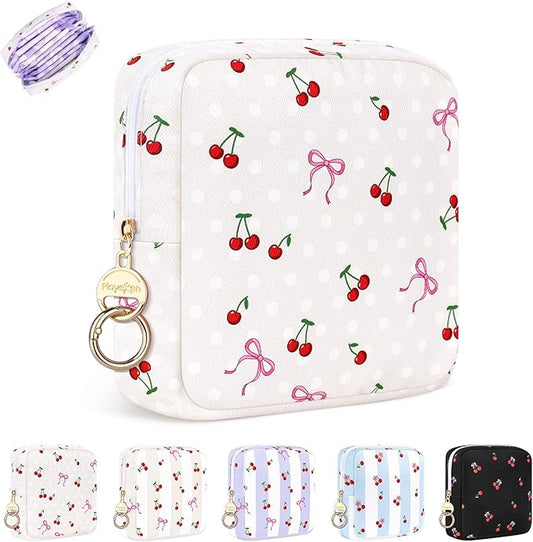 Period Bag for Teen Girls, Canvas Sanitary Napkin Storage Bag with Zipper, Portable Menstrual Pad Bag Tampon Holder for Purse