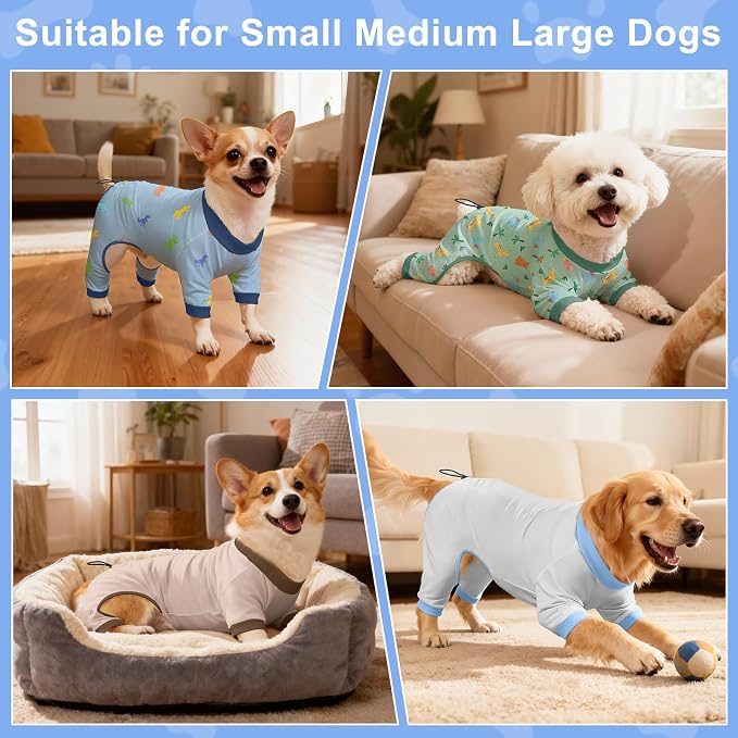 Bienbee Dog Pajamas, 4 Pack Adjustable Onesies for Small to Large Dogs L | Dog Shedding Suit with Soft Fabric, Breathable & Stretchy, and Adjustable Back Length for Sleeping Lounging and Daily Use