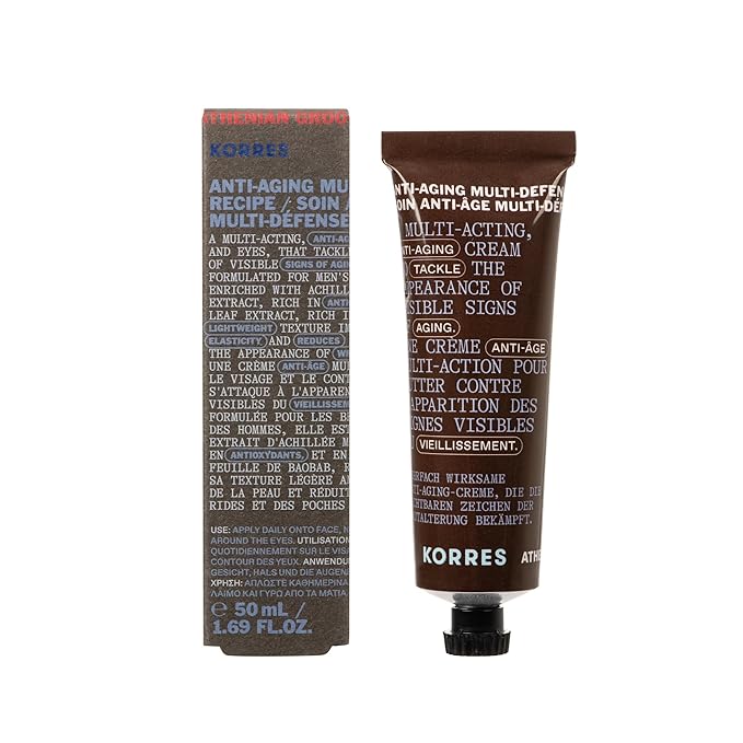 KORRES Athenian Grooming Anti-Ageing Cream for Face & Eyes, Achillea Millefolium & Baobab Leaf Extracts, Reduces Fine Lines, Smooths Wrinkles, Minimizes Eye Puffiness, Vegan, For Men, 1.69 Fl Oz