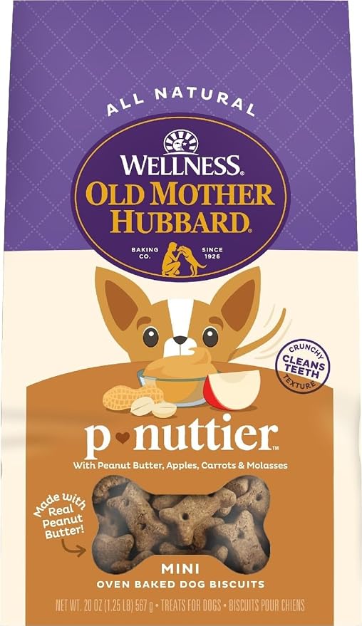 Old Mother Hubbard Wellness P-Nuttier Dog Biscuits, Natural, Training Treats, Peanut Butter Flavor, Mini Size, (20 Ounce Bag)