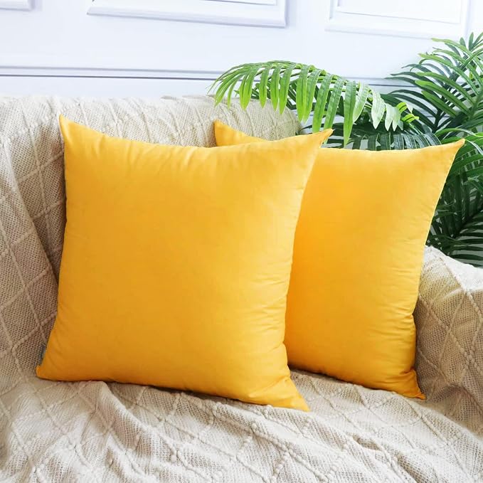 4-Pack 100% Cotton Comfortable Solid Decorative Throw Pillow Case,Thmyo Square Cushion Cover Pillowcase Sublimation Blank Pillow Covers DIY Throw Pillowcase for Sofa Couch(26x26 inch/ 66x66cm,Yellow)