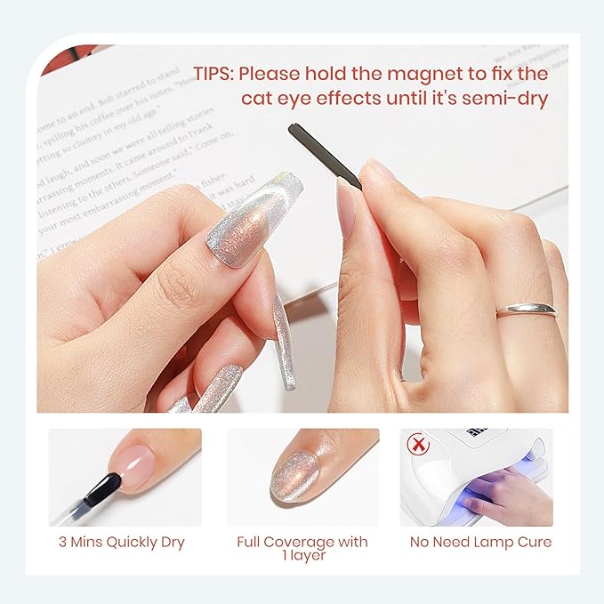 Aurora Silver Magnetic Nail Polish Non Gel, Quick Dry Cat Eye Nail Polish with Magnet for Fingernail Air Drying Fast Lacquer Manicure Gift For Women Girls 16ml/0.54fl oz