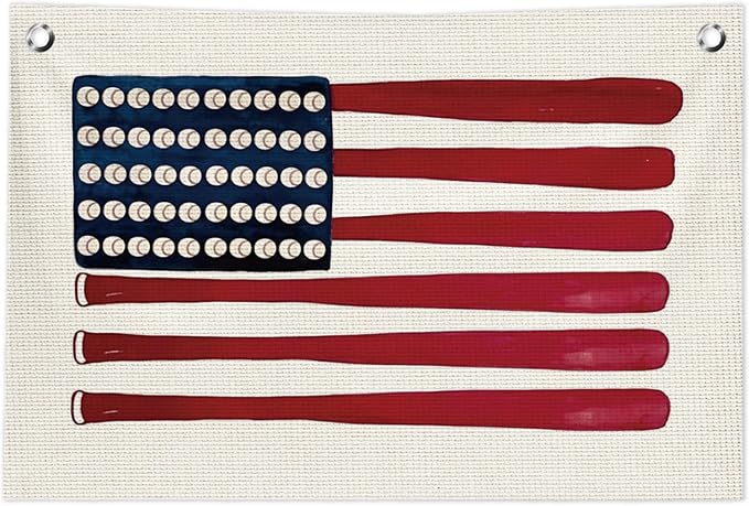 Vintage Sports Baseball Wall Art Decor Canvas Banner | Retro Baseball Wall Decorations for Boys Room Nursery Bedroom Playroom, Base Ball Bat American Flag Banner, 30x20 in
