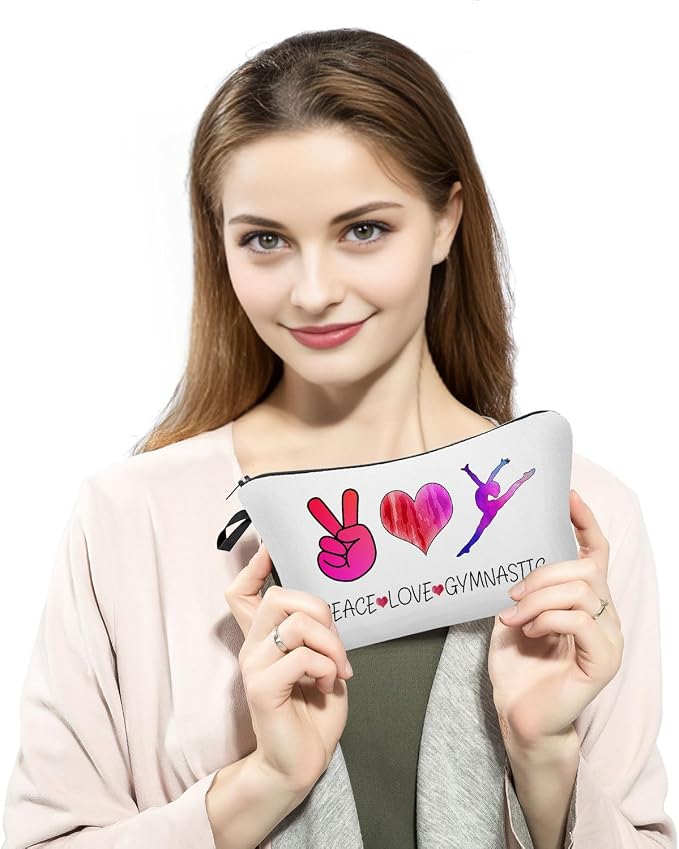 Gymnastics Stuff Gymnastic Makeup Bag Gymnasts Inspirational Gifts Gymnastic Coach Gifts for Women Sports Lovers Birthday Christmas Gifts for Her Peace love Gymnastic Cosmetic Bag