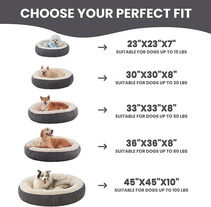 23 inches Calming Donut Dog Bed for Small Dogs,Charcoal | Round Puppy Pet Bed with Removable&Washable Cover,Milk Plush Faux Fur, Fits Pets up to 15 lbs