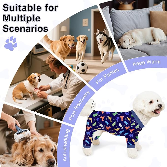 Bienbee Dog Pajamas, 4 Pack Adjustable Onesies for Small to Large Dogs M | Dog Shedding Suit with Soft Fabric, Breathable & Stretchy, and Adjustable Back Length for Sleeping Lounging and Daily Use