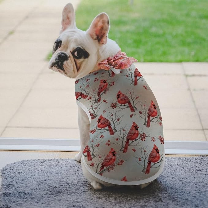 Fashion Cat Shirt Dog Tank Tops Pet Soft Breathable Clothes Cute Decor Red Birds Cardinal