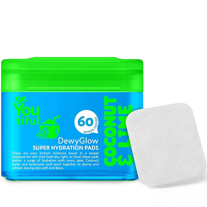 BeYoutiful DewyGlow Hydrating Face Moisturizer Wipes for Teens and Kids, Easter Goodie Bag Stuffers, 60 Toner Facial Pads, Trendy Skin Care, Vegan