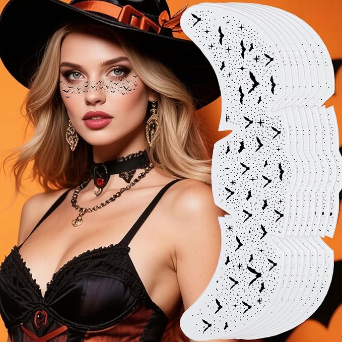 Halloween Freckles Face Stickers, Black Bat Freckles Temporary Tattoos Sticker - Waterproof Fake Tattoos for Adults & Kids, Gothic Party Costume Makeup Accessories for Halloween, Cosplay, Festival